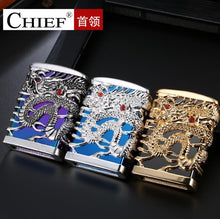 Load image into Gallery viewer, Chief New Dragon Carving Flint Lighter Retro Metal Weel Kerosene Lighters Unique Gasoline LIghters Windproof Men Smoking Lighter
